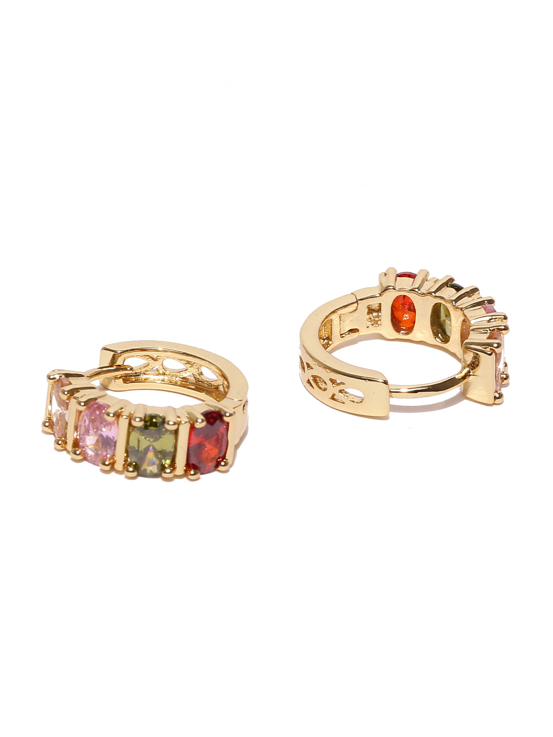 YouBella Multicoloured Gold-Plated Circular Stone-Studded Hoop Earrings